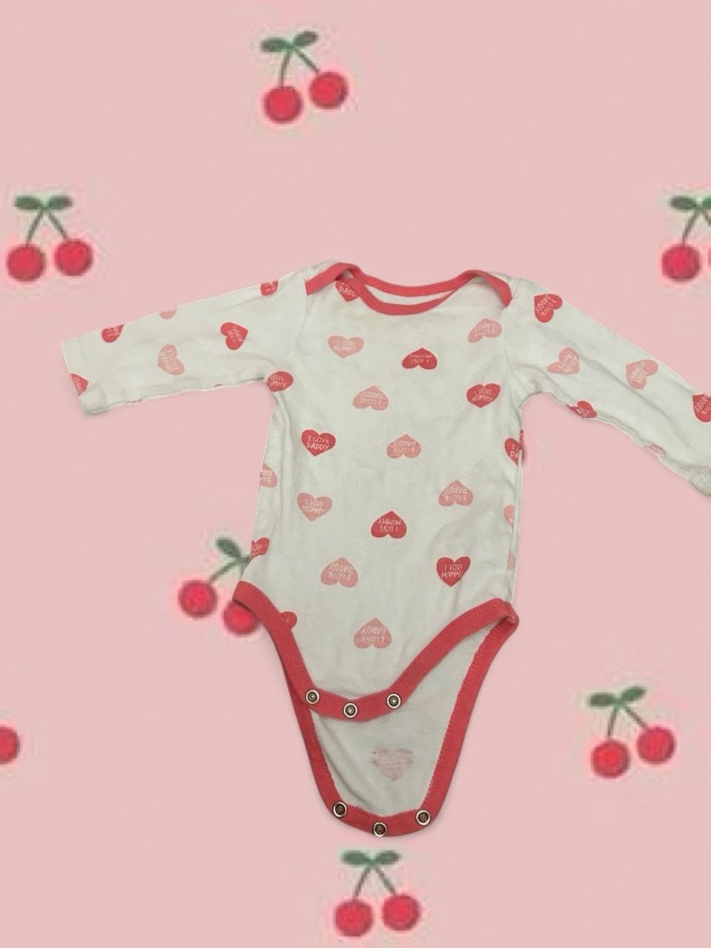 Little Wonders White Long-Sleeve Heart Print One-Piece Bodysuit with Pink Trim